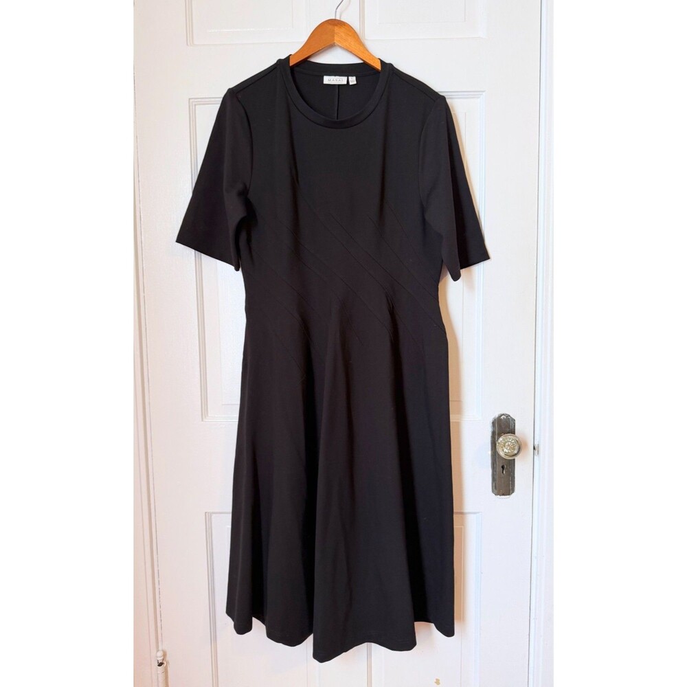 Masai Black Midi Nafua Jersey Dress L Heavyweight Stretch Knit Flare Sculptural